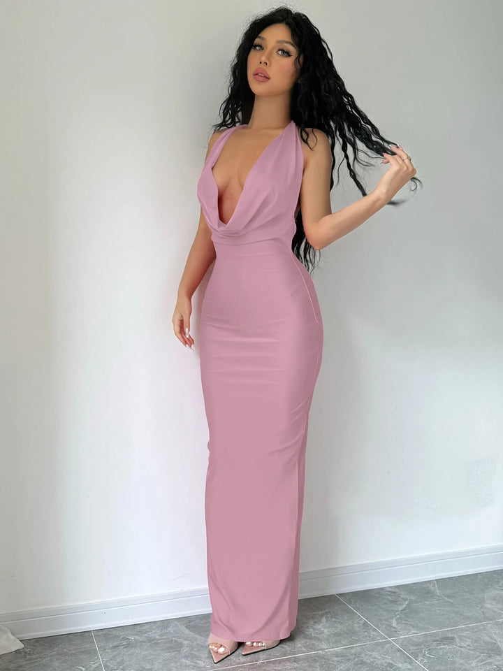 Elegant Backless Halter Midi Dress Premium Knit