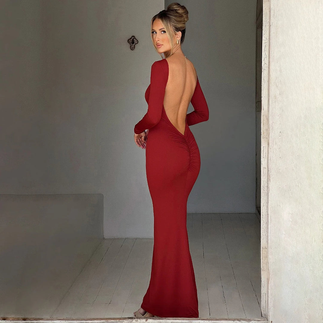 Hugcitar Solid Knit Bodycon Maxi Dress