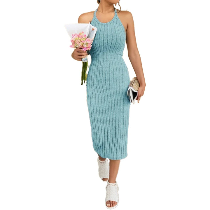 Solid Halter Neck Bodycon Midi Dress High-end temperament vest halter dress women&