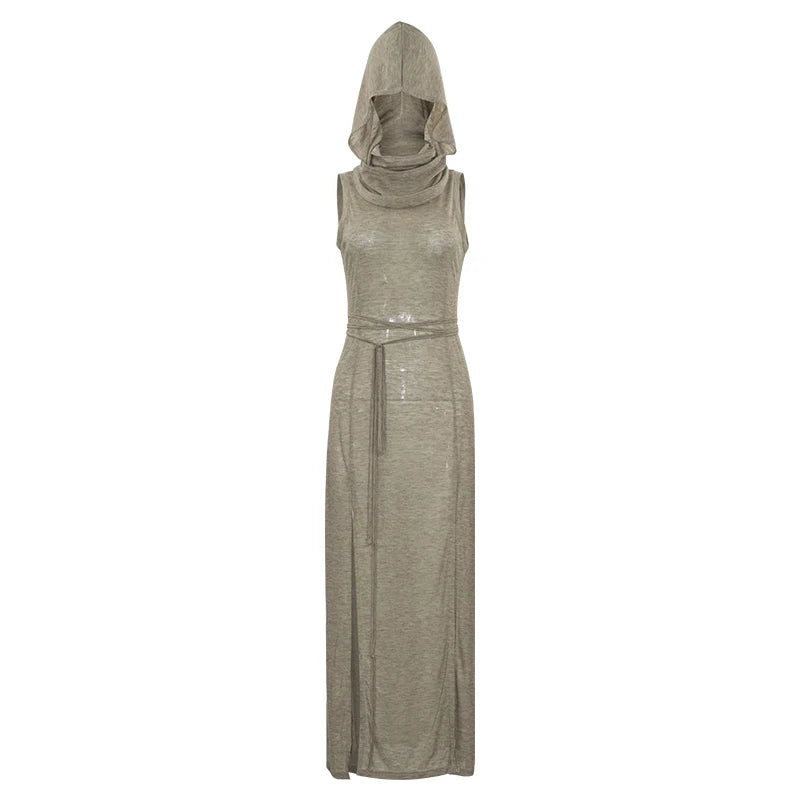 Sexy Sleeveless Hooded Long Split Dress For Summer
