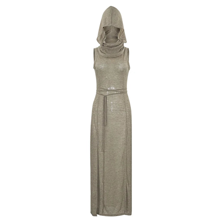Sexy Sleeveless Hooded Long Split Dress For Summer