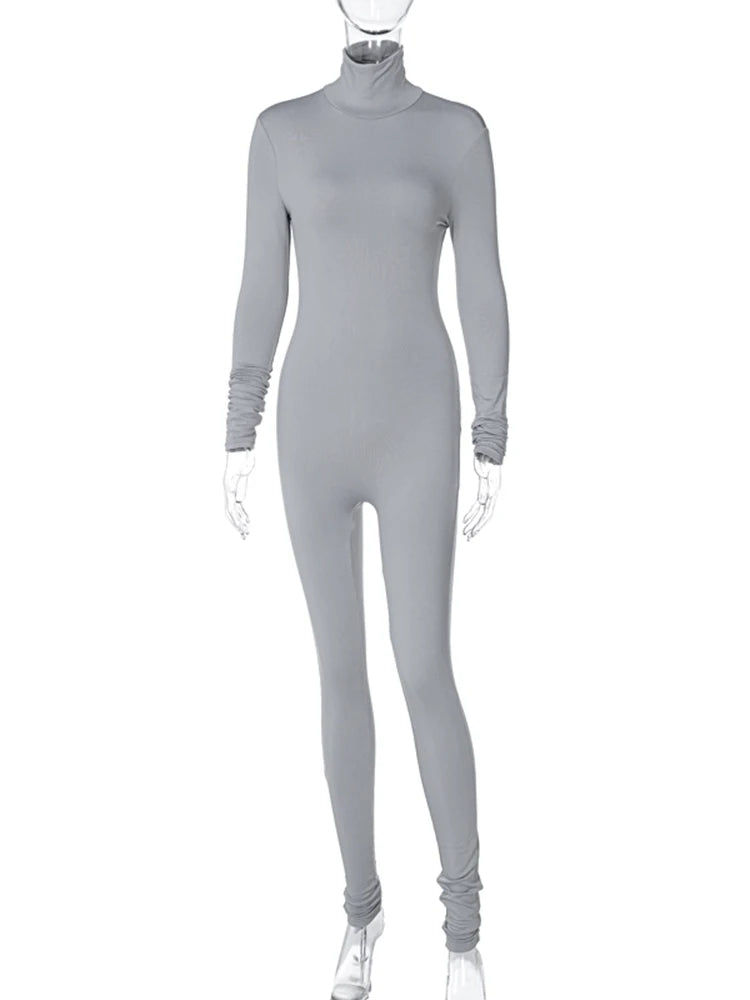 Hugcitar Long Sleeve Turtleneck Bodycon Jumpsuit