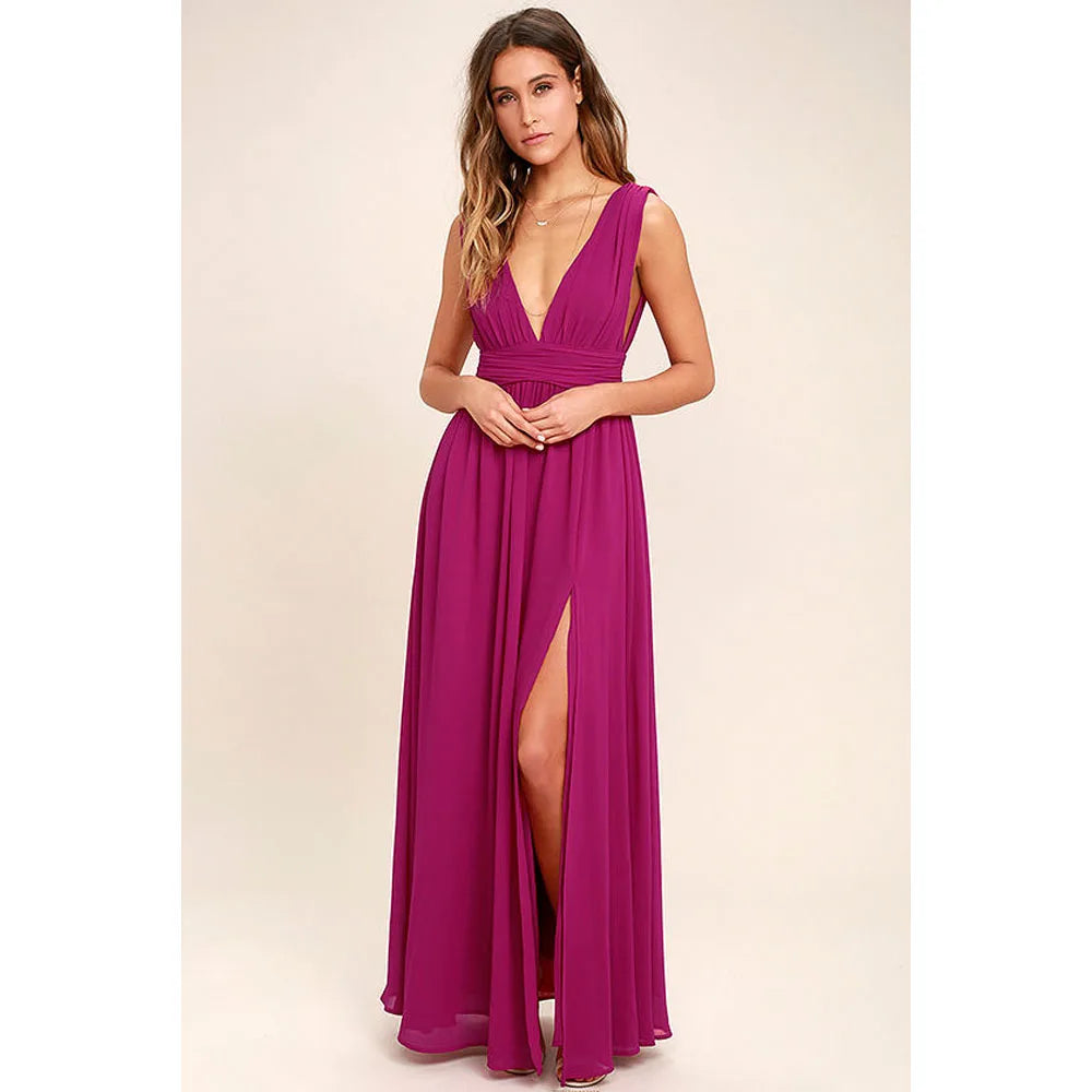 Red Backless Maxi Dress For Party And Bridesmaid