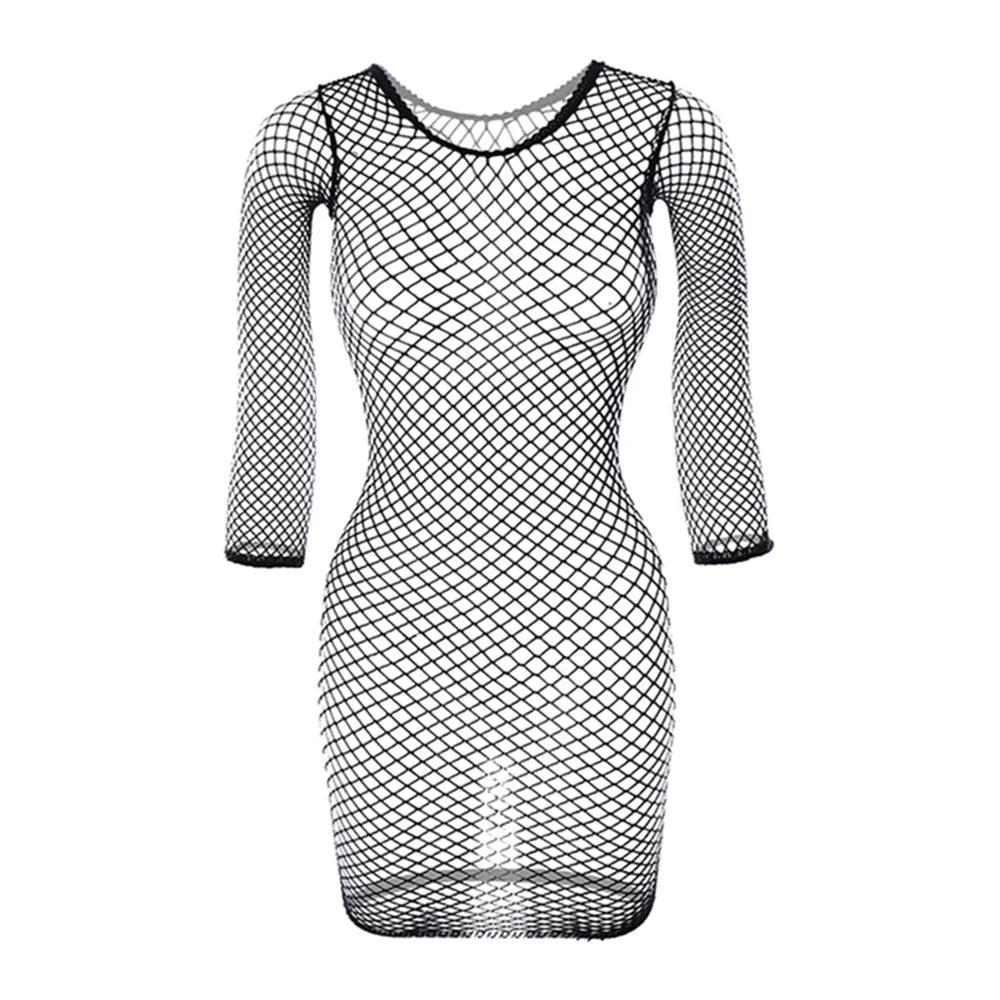 See Through Mesh Long Sleeve Dress Beach Cover Up