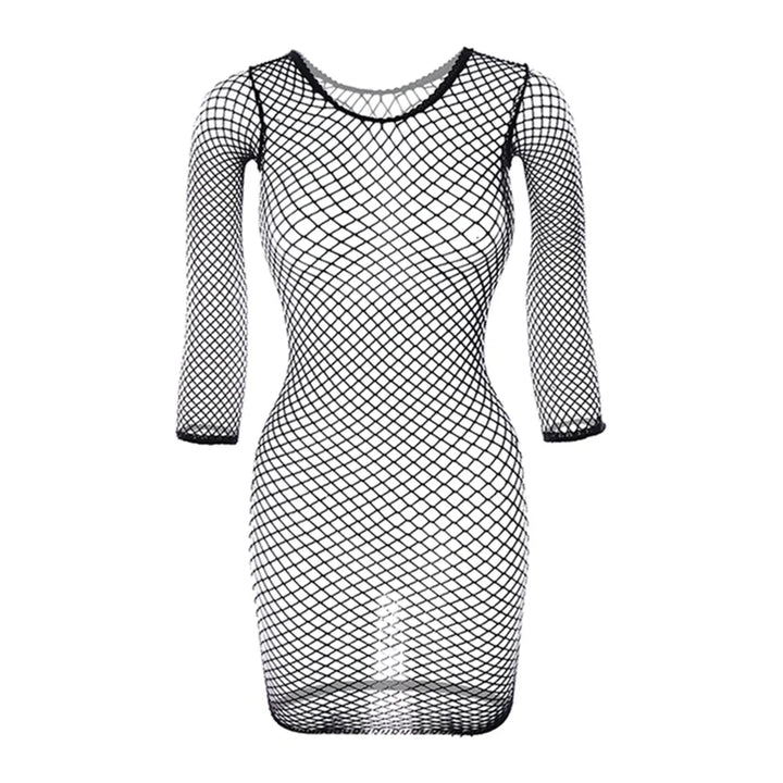 See Through Mesh Long Sleeve Dress Beach Cover Up