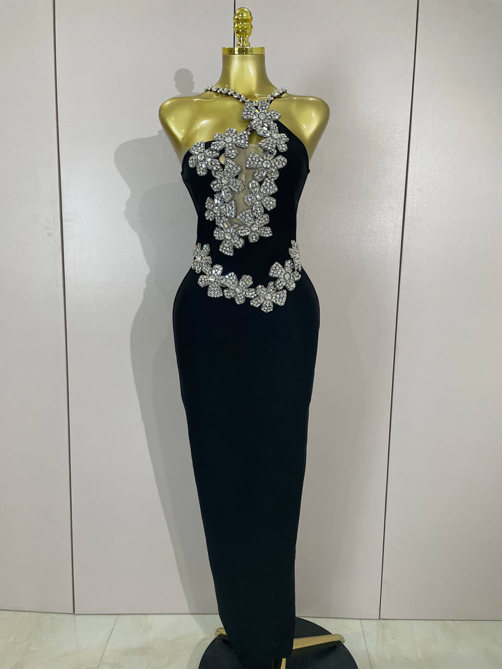 Sexy Backless Sparkly Crystal Diamonds White Bodycon Bandage Dress Women Celebrity Elegant Evening Club Party Birthday Dresses