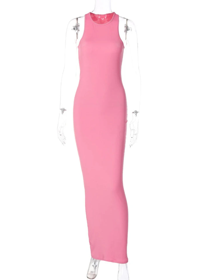 Hugcitar Ribbed Y2K Sleeveless Bodycon Maxi Dress