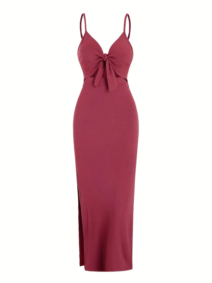 Floral Knit V Neck Sleeveless Backless Long Dress