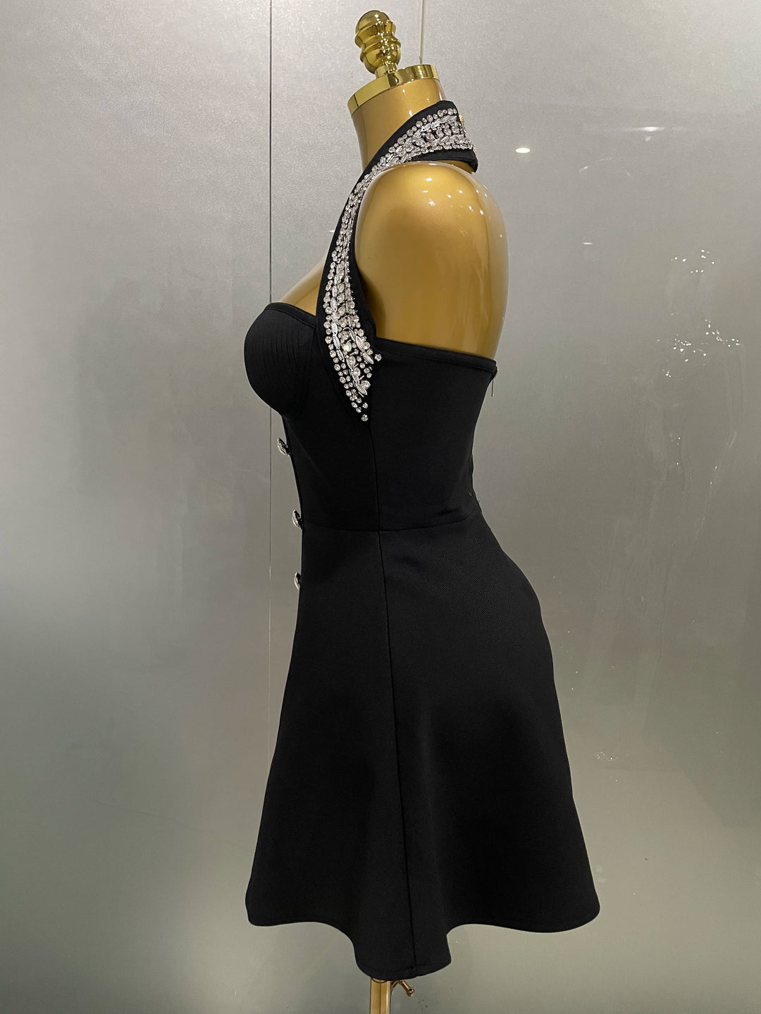 Stunning Black Sequin Off Shoulder Crystal Slim