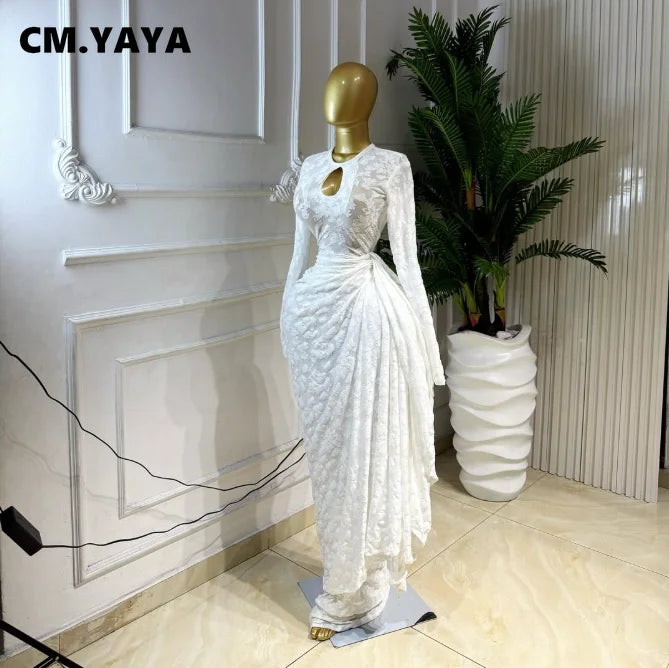 Elegant Women Ruched Long Sleeve Bodycon Maxi