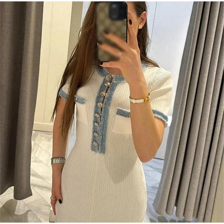 Chic O Neck Knit Maxi Dress With Pockets