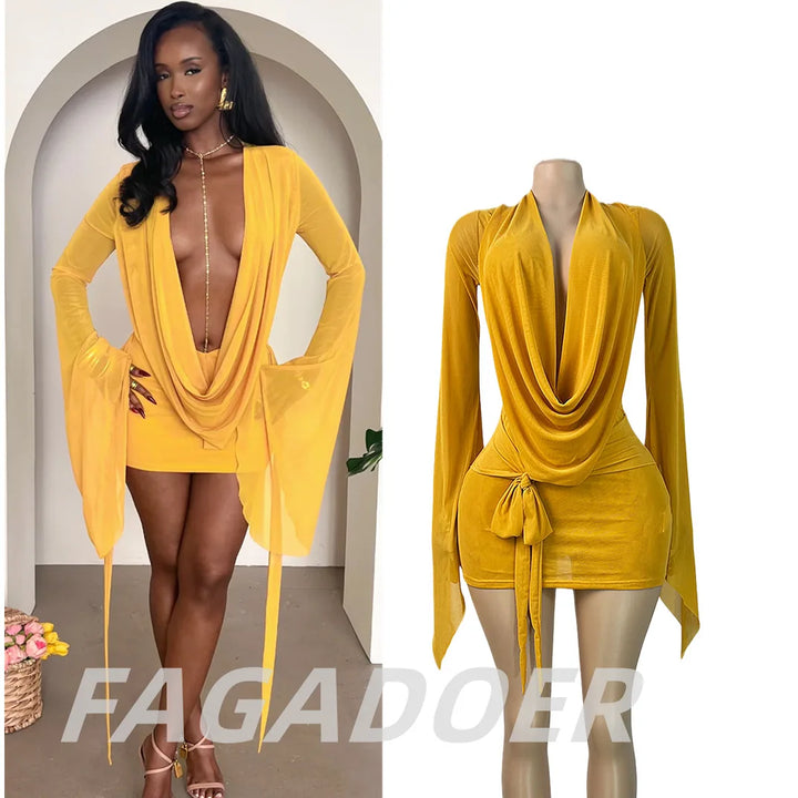 Fagadoer Mesh See Through Mini Bodycon Dress Women