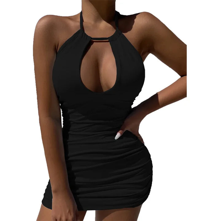 Trendy Summer Women Halter Dress With Bow Neck