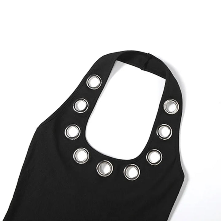 Chin Sweety Metal Ring Halter Mini Dress