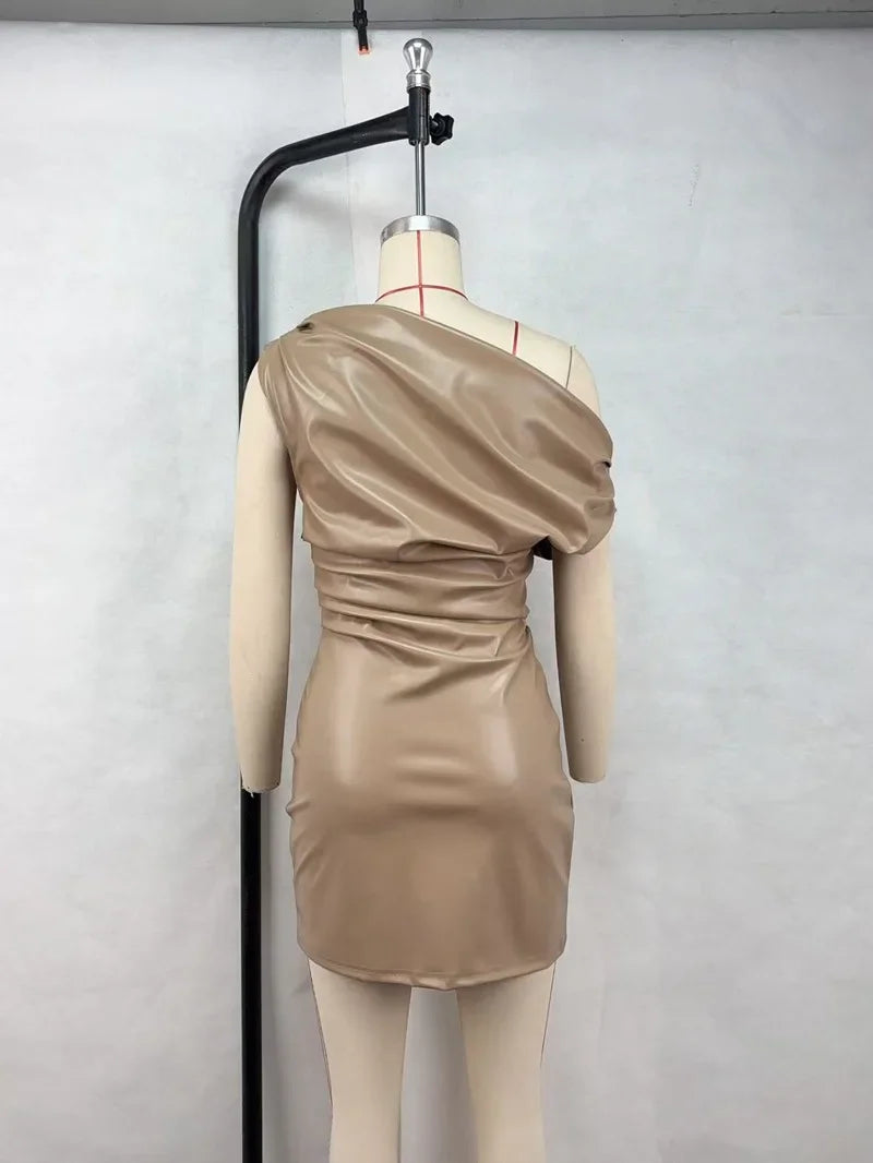 Luxury Ruched Mini Dress With Elegant Shoulder