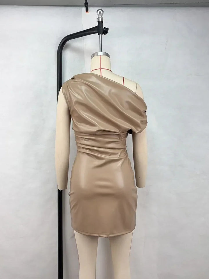 Luxury Ruched Mini Dress With Elegant Shoulder