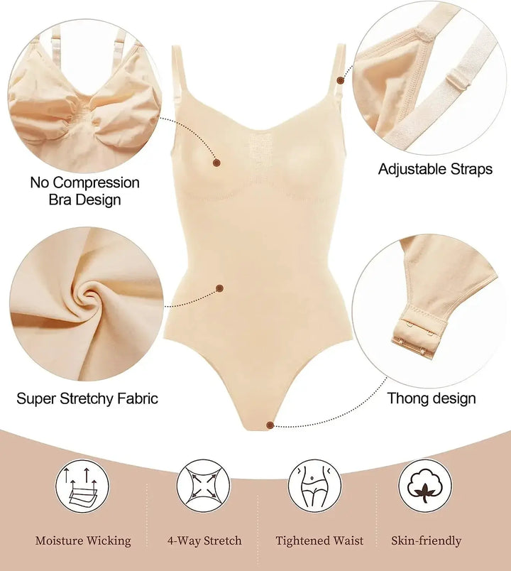 Seamless Tummy Control Bodysuit Thong for Women XS to 3XL
