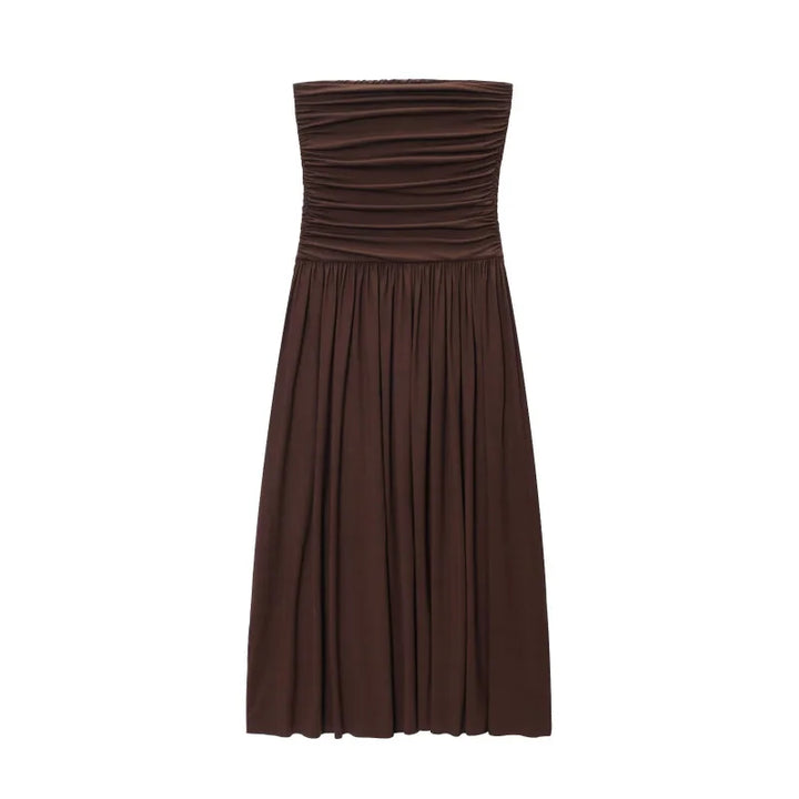 Elegant Pleated Off Shoulder Strapless Slimming Dress