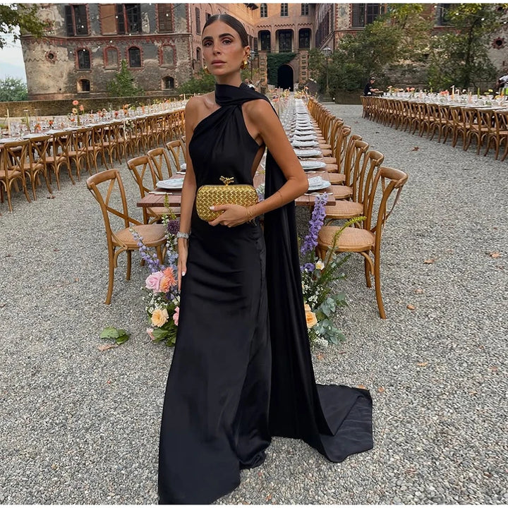 Chic Black Halter Maxi Dress For Elegant Evening Wear