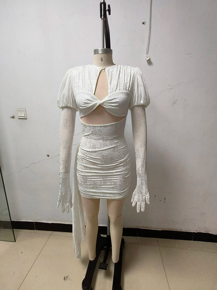Vizziel Red White Mini Draped Tailored Sheath