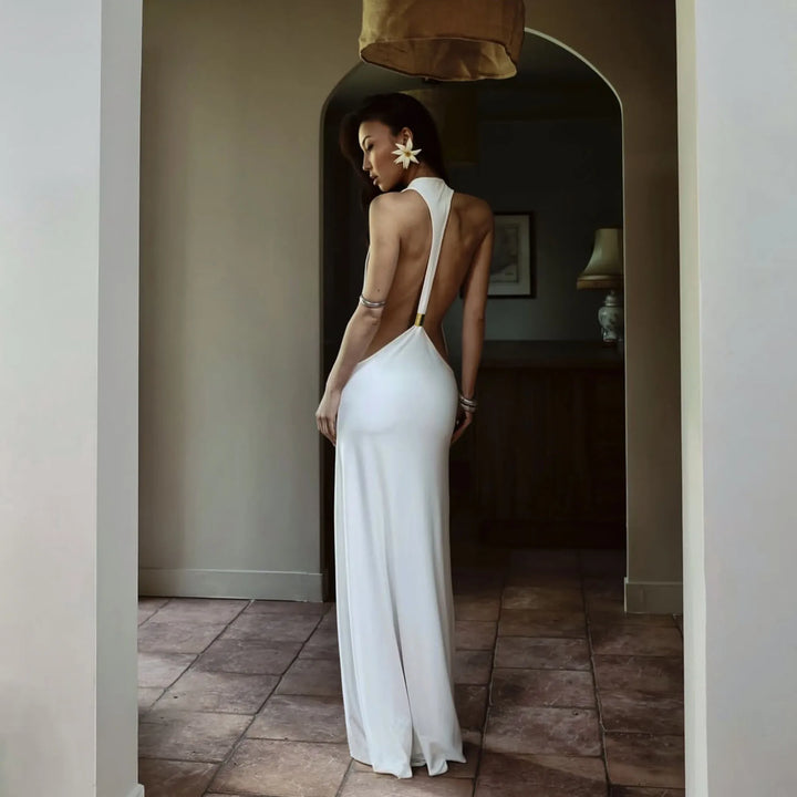 Sexy Green Hollow-out Maxi Dress Women Fashion Sleeveless Backless Pleated Slim Female Dresses Summer Party Evening Robe 2026