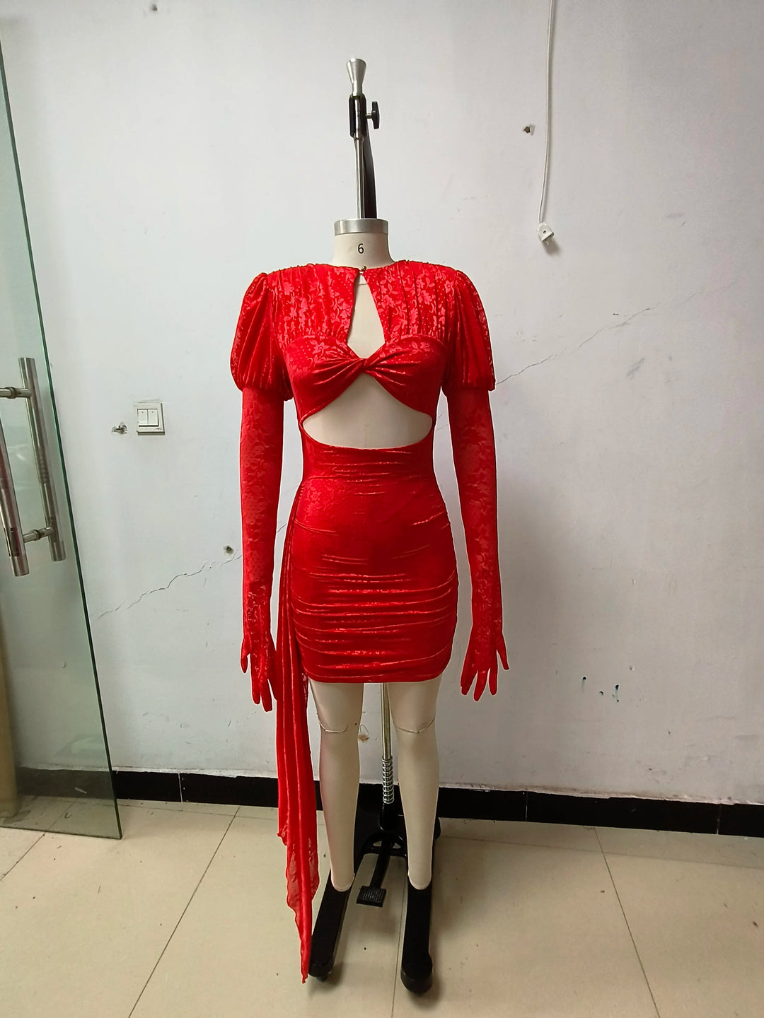 Vizziel Red White Mini Draped Tailored Sheath