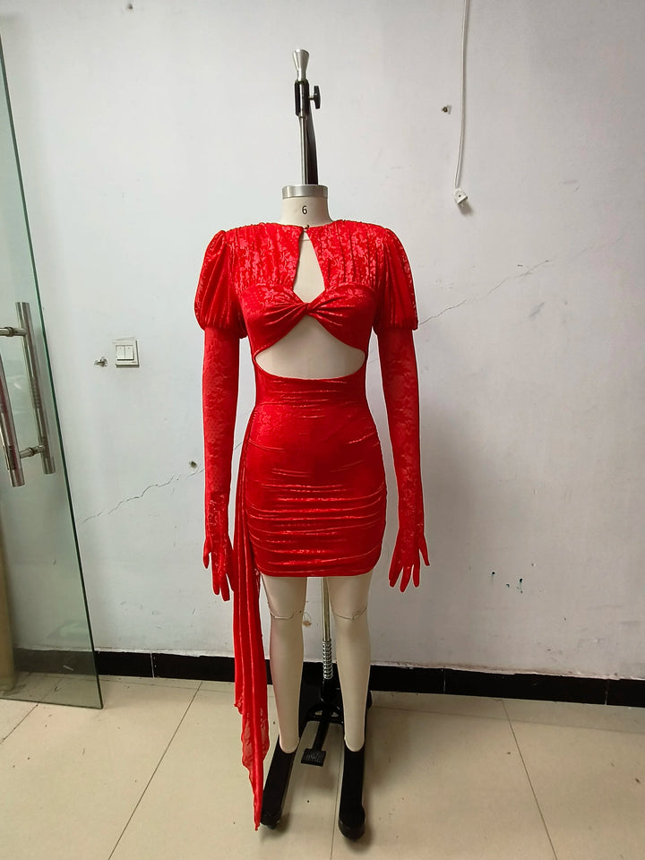 Vizziel Red White Mini Draped Tailored Sheath