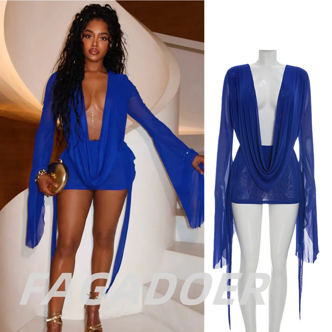 Fagadoer Mesh See Through Mini Bodycon Dress Women
