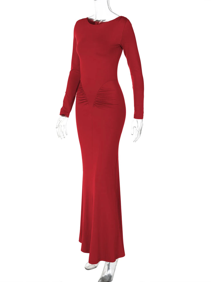 Hugcitar Premium Ruche Maxi Dress For Autumn