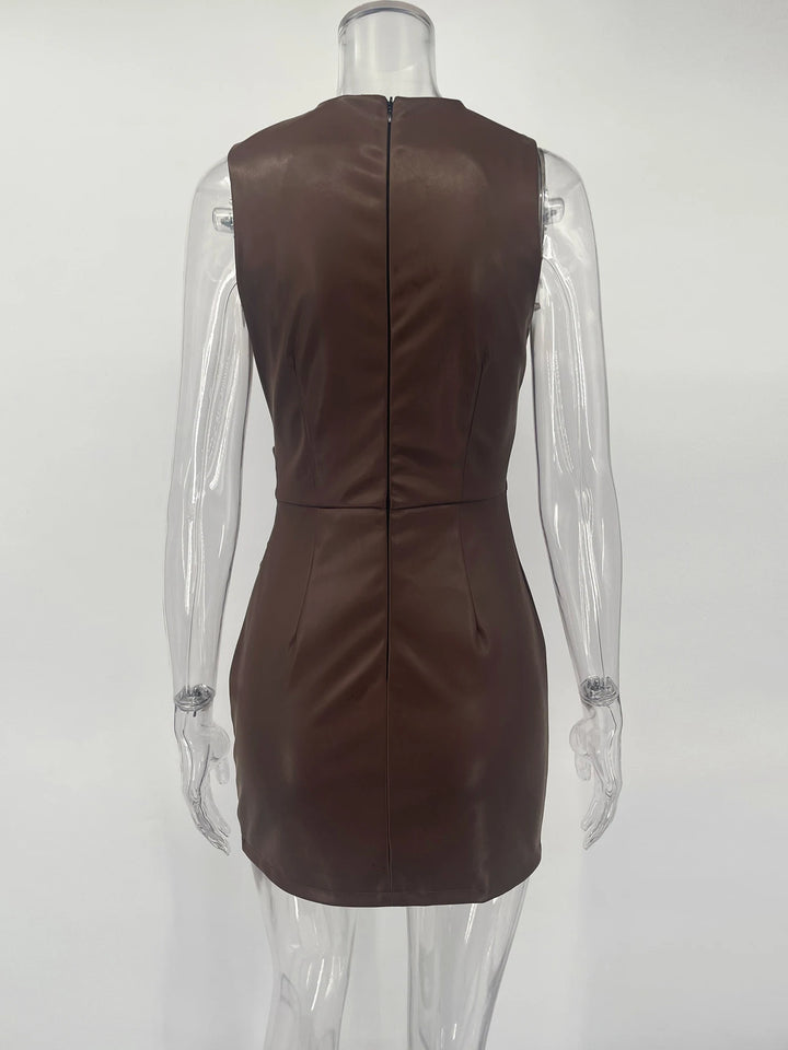 Slim PU Leather Maxi Dress Women Bodycon Style
