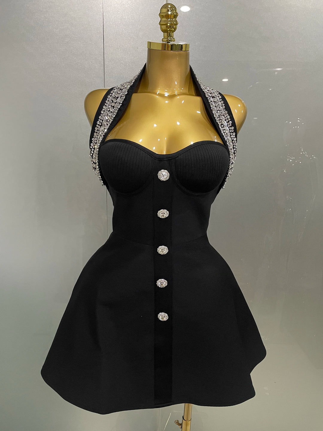 Black Off Shoulder Crystal Bodycon Evening Dress