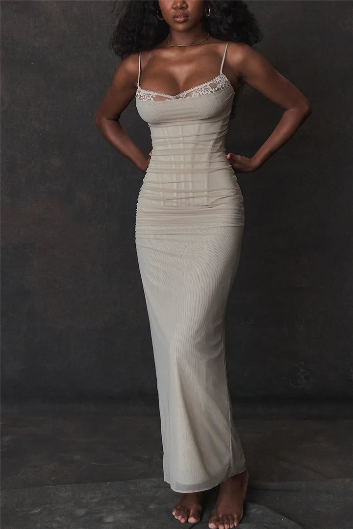Elegant Backless Mozision Mesh Maxi Dress For