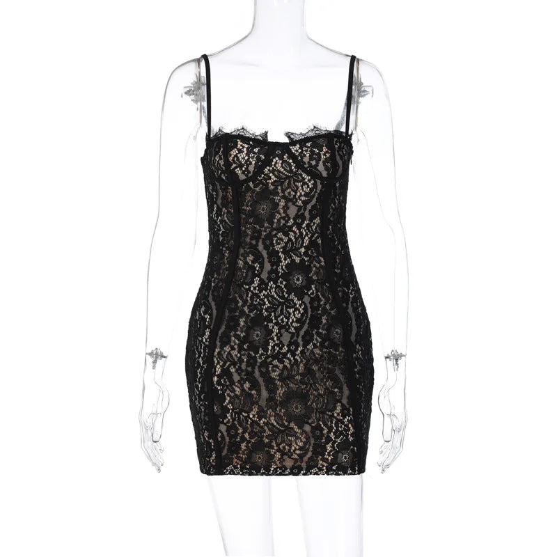Buy Y2K Tailored Lace Strap Mini Dress For Style