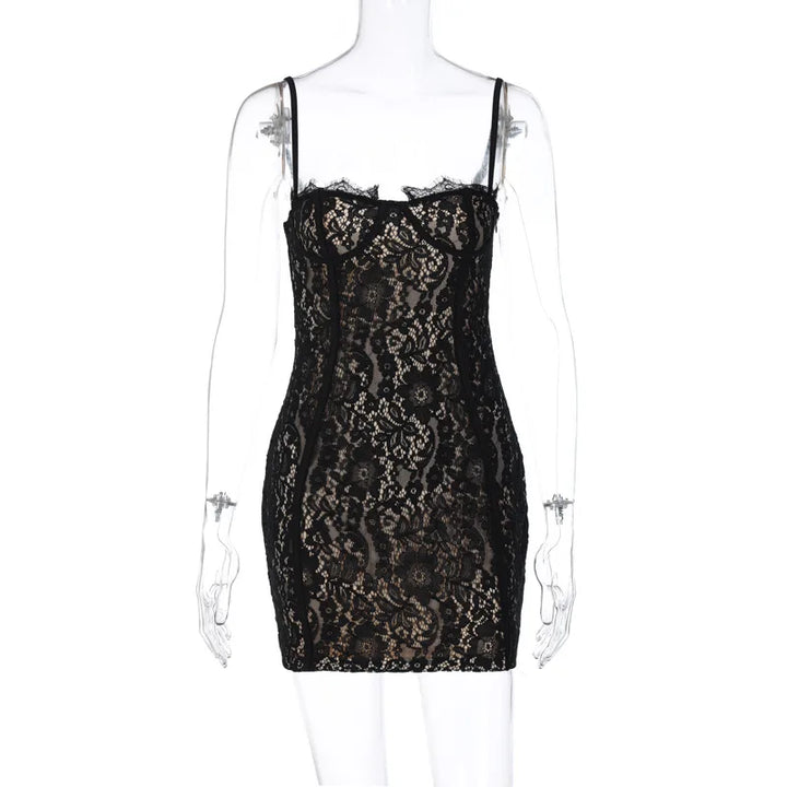Buy Y2K Tailored Lace Strap Mini Dress For Style