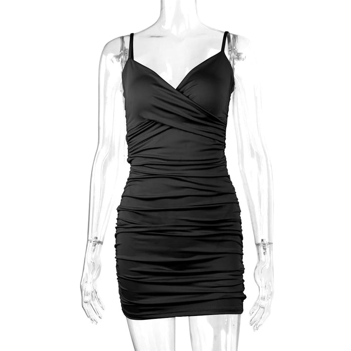 Signature V Neck Pleated Bodycon Mini Dress