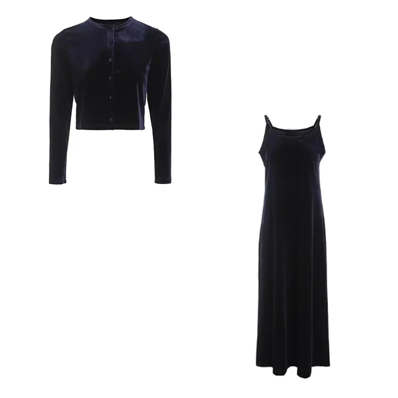 2024 Autumn Women Solid Color New Sleeveless Dress Single-breasted Long-sleeved Cardigan And Long Robes Female Casual Clothes
