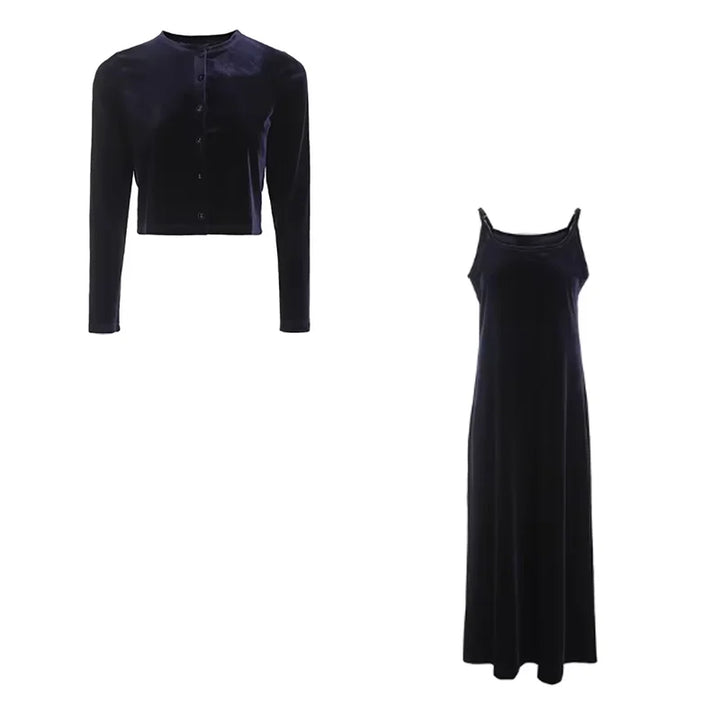 2024 Autumn Women Solid Color New Sleeveless Dress Single-breasted Long-sleeved Cardigan And Long Robes Female Casual Clothes