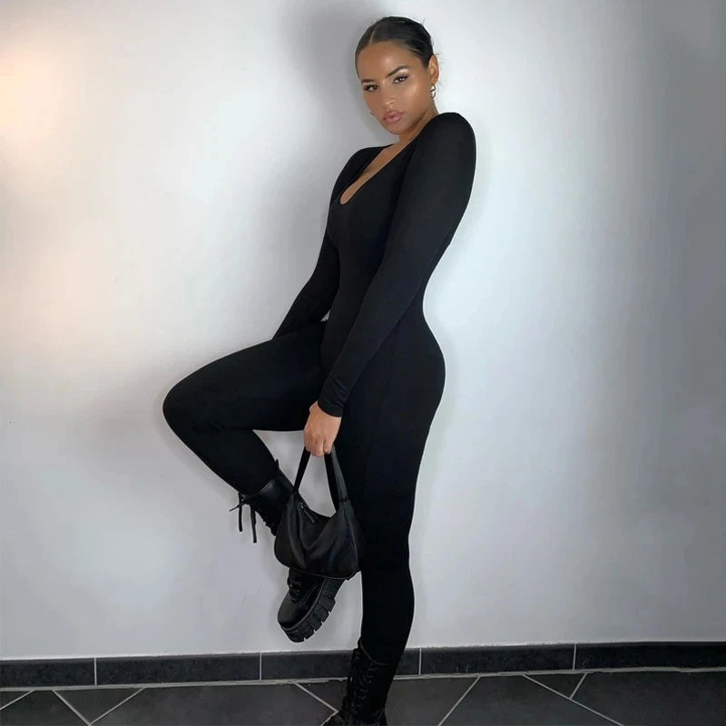Slim Long Sleeve Knitted Jumpsuit For Women