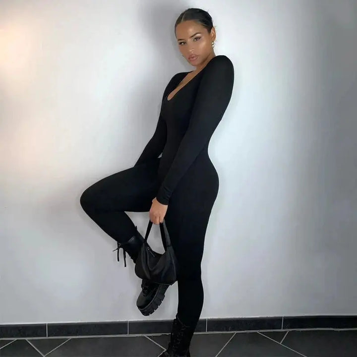 Dulzura Women 2024 Autumn Winter Long Sleeve Bodycon Streetwear Jumpsuit Overall One Piece Outfit Wholesale Items for Business