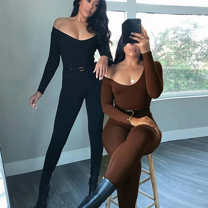 Slim Long Sleeve Knitted Jumpsuit For Women