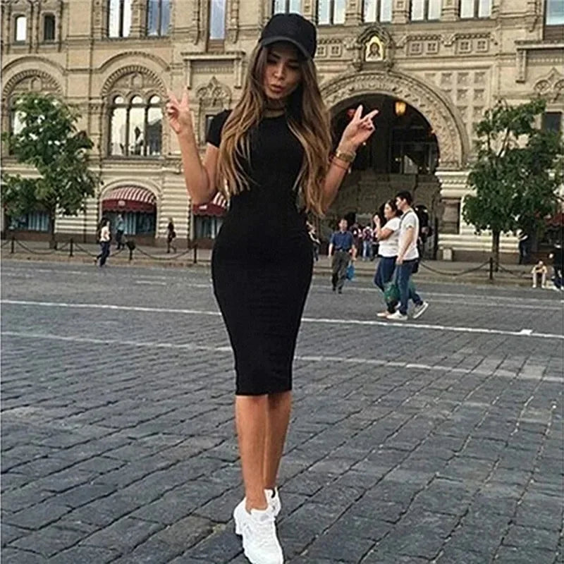 Summer Women Bandage Bodycon Knee Length Dress