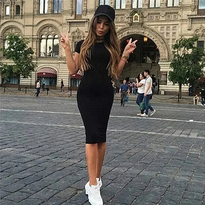 Summer Women Bandage Bodycon Knee Length Dress