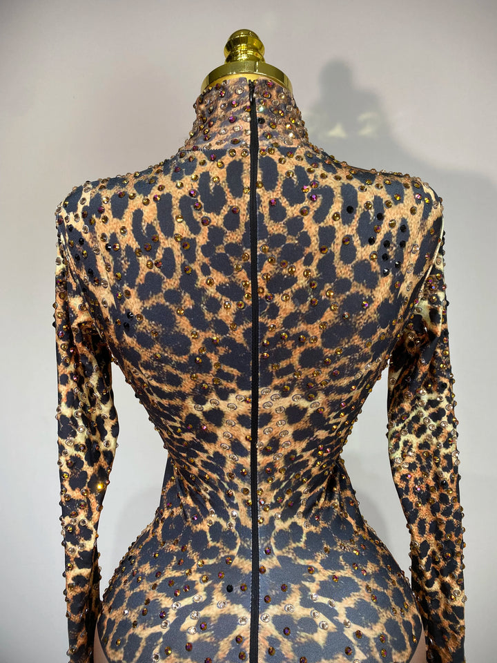 Bold Leopard Stage Jumpsuit For Women Tatting