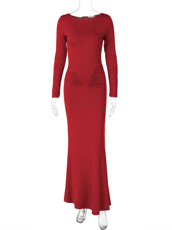 Hugcitar Premium Ruche Maxi Dress For Autumn
