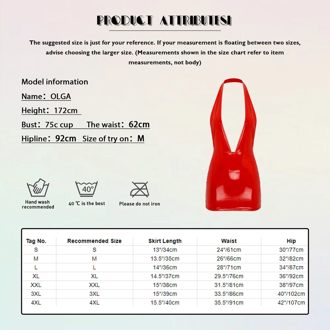 Women Skinny Latex Mini Dress Wet Look Clubwear