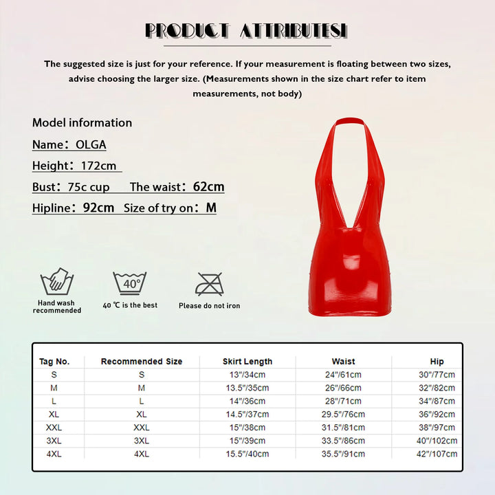 Women Skinny Latex Mini Dress Wet Look Clubwear