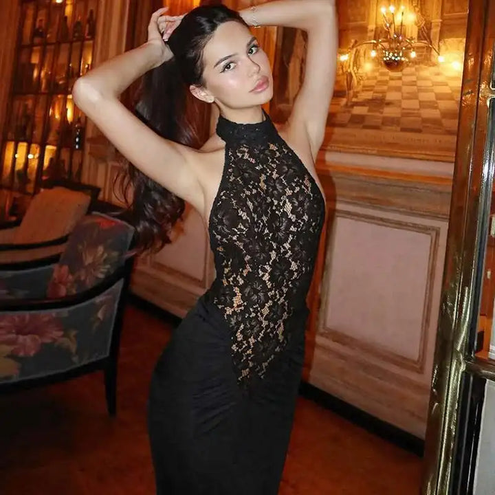 Elegant Black Lace Off Shoulder Evening Gown