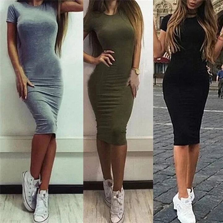 Summer Women Bandage Bodycon Knee Length Dress
