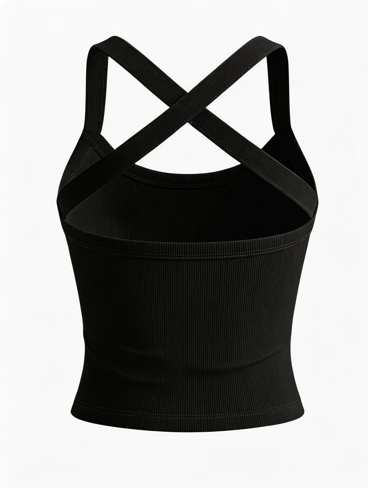 Stylish Backless Polyester Top For Fitness Or