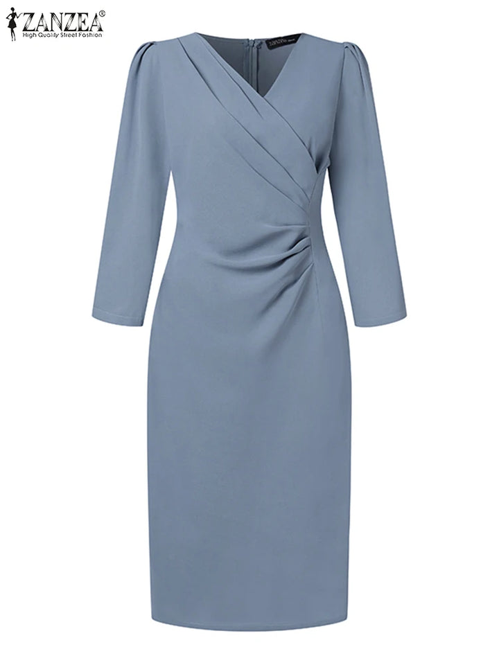 ZANZEA Women V Neck Bodycon Party Dress Ruched